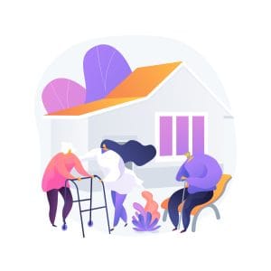 Vie quotidienne avec une auxiliaire de vie Auxiliaire de vie accompagnant une personne âgée dans les gestes du quotidien