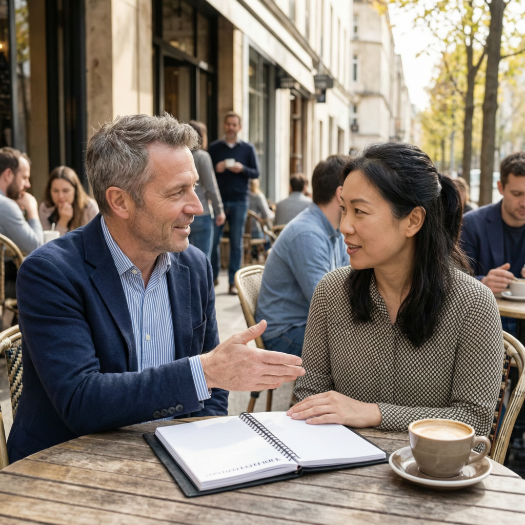 Particulier employeur et auxiliaire de vie échangeant lors d'un point hebdomadaire pour renforcer la confiance