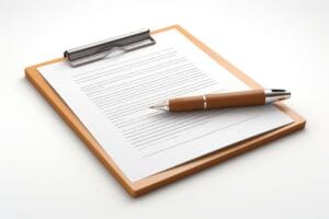 Photo d'une fiche de poste auxiliaire de vie à domicile avec un stylo pour particulier employeur