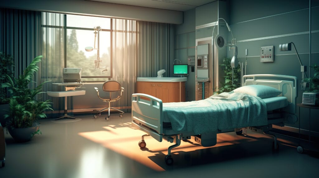 "Lit médicalisé réglable en hauteur avec éclairage nocturne automatique et barres de sécurité pour chambre de personne âgée"